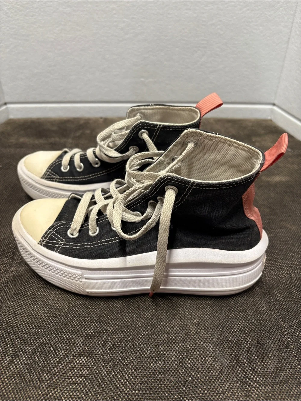 Converse Chuck Taylor All Star Move Hi Kids' Shoes Black/Pink Salt/White 371527F